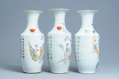 Three Chinese famille rose and qianjiang cai vases, 19/20th C.