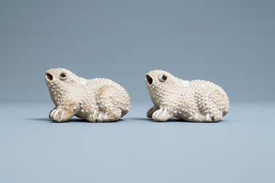 A pair of Chinese biscuit models of frogs or toads, Kangxi