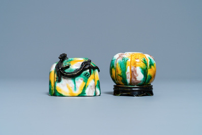 Two Chinese sancai-glazed brush washers, Kangxi