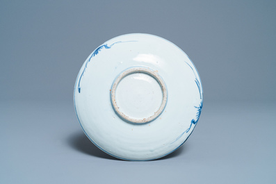 A Chinese blue and white ko-sometsuke 'poem' plate for the Japanese market, Tianqi