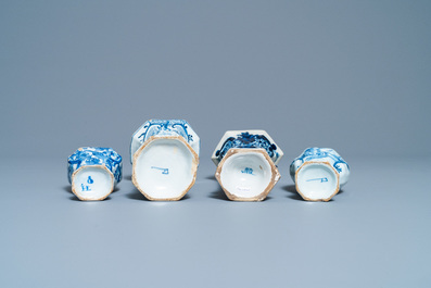 A varied collection of blue and white Dutch Delft plates and vases, 18th C.