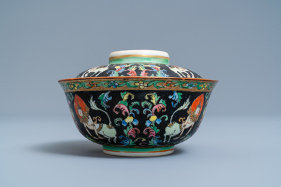 A Chinese Thai market Bencharong bowl and cover, 19th C.