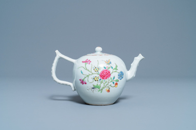 A Chinese famille rose teapot and cover with floral design, Qianlong