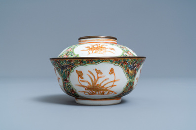 A Chinese Thai market Bencharong bowl and cover, 19th C.