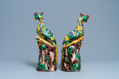 A pair of tall Chinese sancai-glazed models of phoenixes, Republic