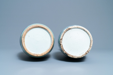 Two Chinese blue and white celadon-ground vases, 19th C.