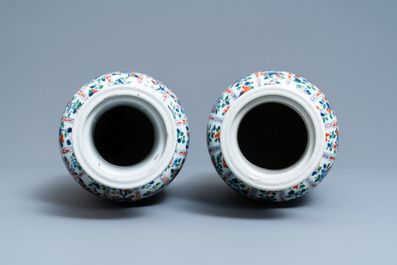 A pair of Chinese famille verte rouleau vases, Kangxi