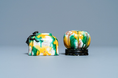 Two Chinese sancai-glazed brush washers, Kangxi