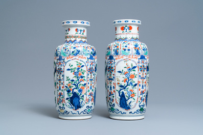 A pair of Chinese famille verte rouleau vases, Kangxi