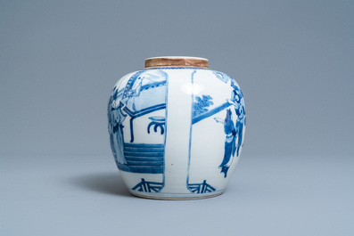 A Chinese blue and white jar with figurative design, 19th C.