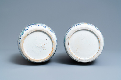 A pair of Chinese famille verte rouleau vases, Kangxi