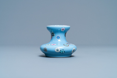 A Chinese lavender blue-ground famille rose 'flower balls' vase, Qianlong mark, Republic