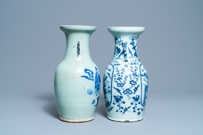 Two Chinese blue and white celadon-ground vases, 19th C.