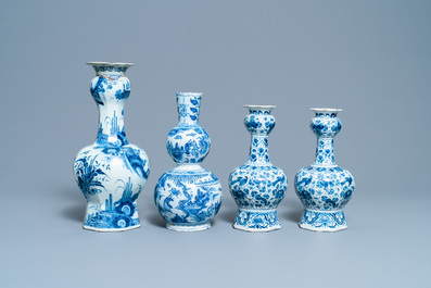 Four Dutch Delft blue and white vases, 17/18th C.