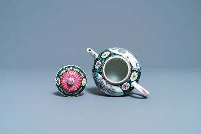 A Chinese famille rose teapot on stand with fishermen in their boats, Yongzheng