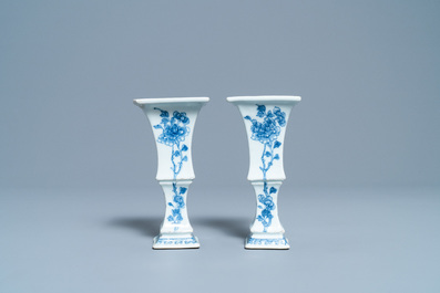 A pair of Chinese blue and white vases with floral design, Qianlong