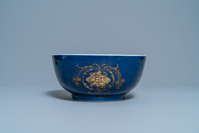 A Chinese gilt-decorated powder blue-ground bowl, Kangxi