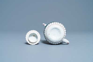 A Chinese famille rose teapot on stand with fishermen in their boats, Yongzheng