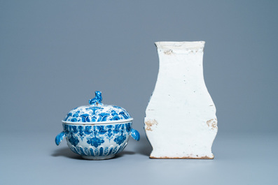 Five pieces of Dutch and French Delftware, 18/19th C.