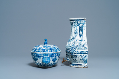 Five pieces of Dutch and French Delftware, 18/19th C.