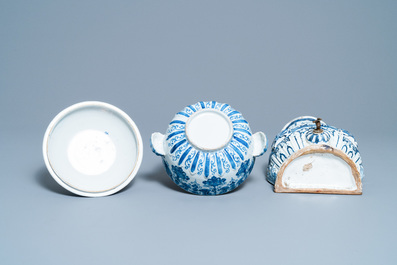 Five pieces of Dutch and French Delftware, 18/19th C.