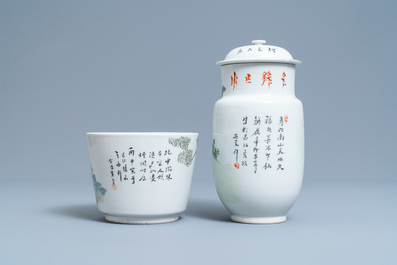 A Chinese qianjiang cai jardini&egrave;re and a covered vase, 19/20th C.
