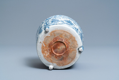 A Chinese blue and white Swatow tripod censer, Ming