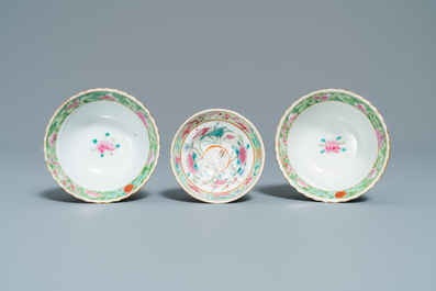 Three Chinese famille rose bowls for the Straits or Peranakan market, 19th C.