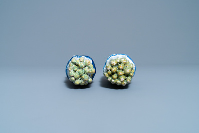 A pair of polychrome Brussels faience asparagus-shaped casters, 18th C.