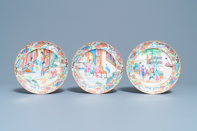 Twelve Chinese Canton famille rose plates, 19th C.