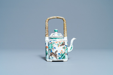 A Chinese famille verte teapot with animals, Kangxi