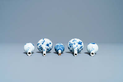 Five Chinese blue and white miniature vases, Kangxi