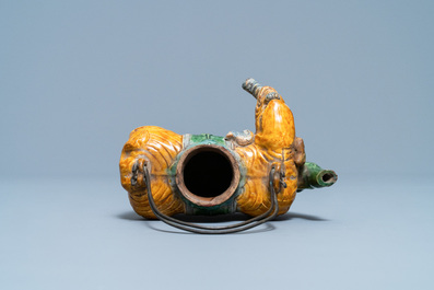 A Chinese sancai-glazed elephant-shaped ewer, Qing