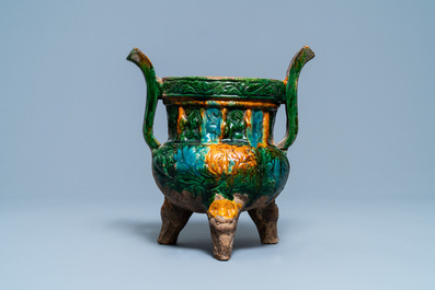 A Chinese sancai-glazed tripod censer, Ming