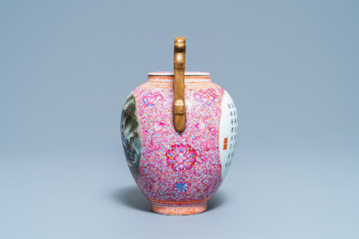 A tall Chinese famille rose wine ewer and cover, Qianlong mark, Republic