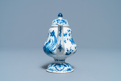 A rare Dutch Delft blue and white 'cadogan' ewer, 1st half 18th C.