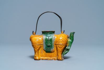 A Chinese sancai-glazed elephant-shaped ewer, Qing