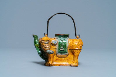 A Chinese sancai-glazed elephant-shaped ewer, Qing