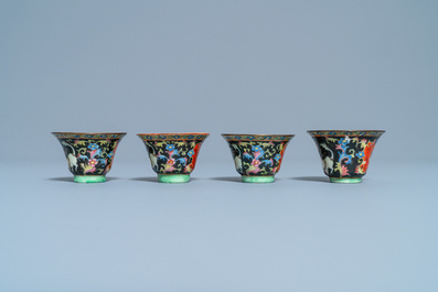 Quatre bols en porcelaine de Chine Bencharong pour le march&eacute; thai, 19&egrave;me