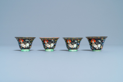 Quatre bols en porcelaine de Chine Bencharong pour le march&eacute; thai, 19&egrave;me