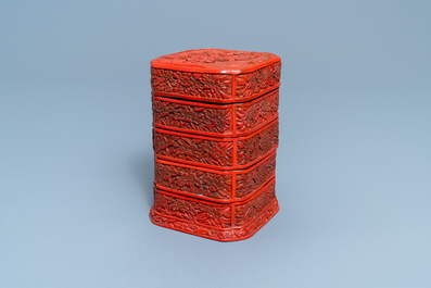 A Chinese red cinnabar lacquer four-tiered box, Wanli