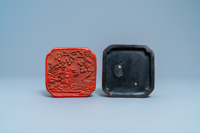 A Chinese red cinnabar lacquer four-tiered box, Wanli