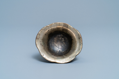 A Chinese zitan wood and silver libation cup, 17th C.