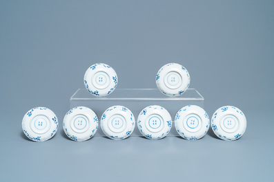 A collection of Chinese blue and white cups and saucers, 19th C.