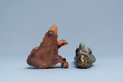 A Chinese scholar's dream stone on wooden stand, 19th C.