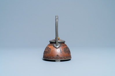 A rare Chinese jade-topped pewter-mounted coconut wine ewer, Kangxi