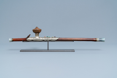 Lot 1158 - A MIXED METAL AND BAMBOO OPIUM PIPE, MEIJI