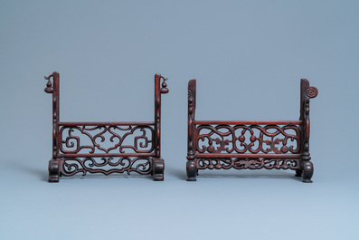 Three Chinese wooden table screen stands, 19th C.