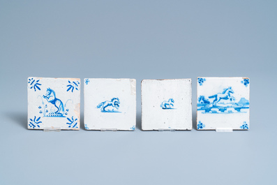 Eighteen Dutch Delft blue and white 'horse' tiles, 17/18th C.