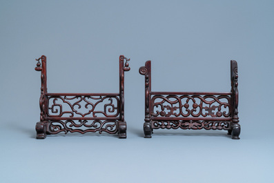 Three Chinese wooden table screen stands, 19th C.